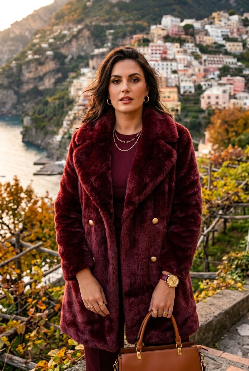 DOUBLE BREASTED FAUX FUR COAT