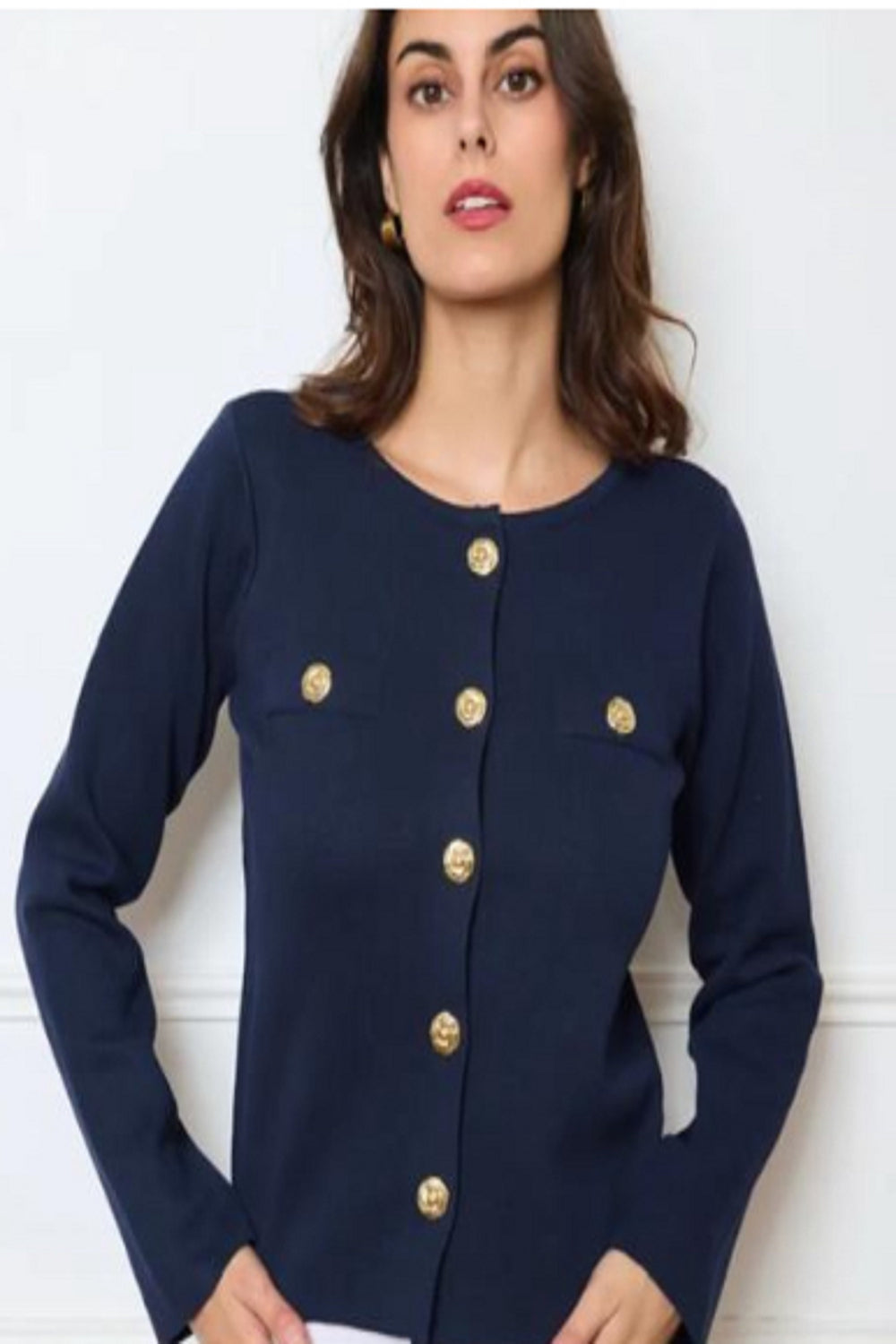 ADRIENE GOLD POPPER BUTTON KNITTED CARDIGAN (15244798853504)