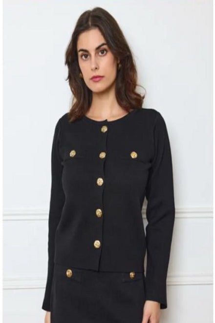 ADRIENE GOLD POPPER BUTTON KNITTED CARDIGAN (15225018122624)