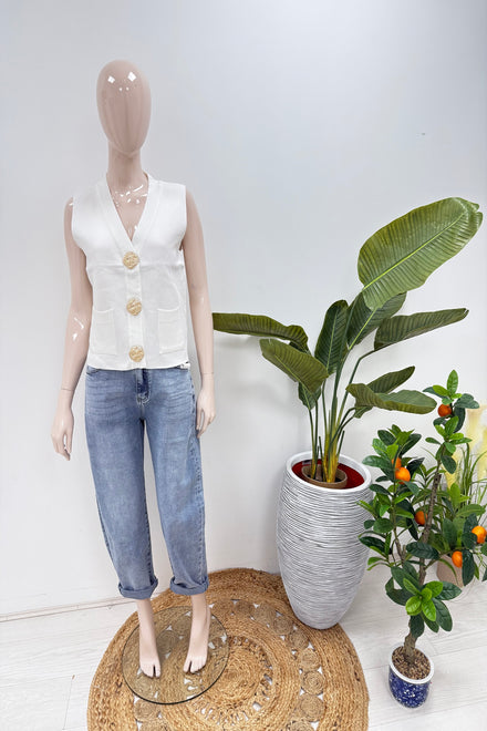 POCKET DETAIL GOLD BUTTON KNIT VEST (15247273394560)