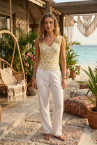 FLORAL ROSETTE RIBBED V-NECK TANK