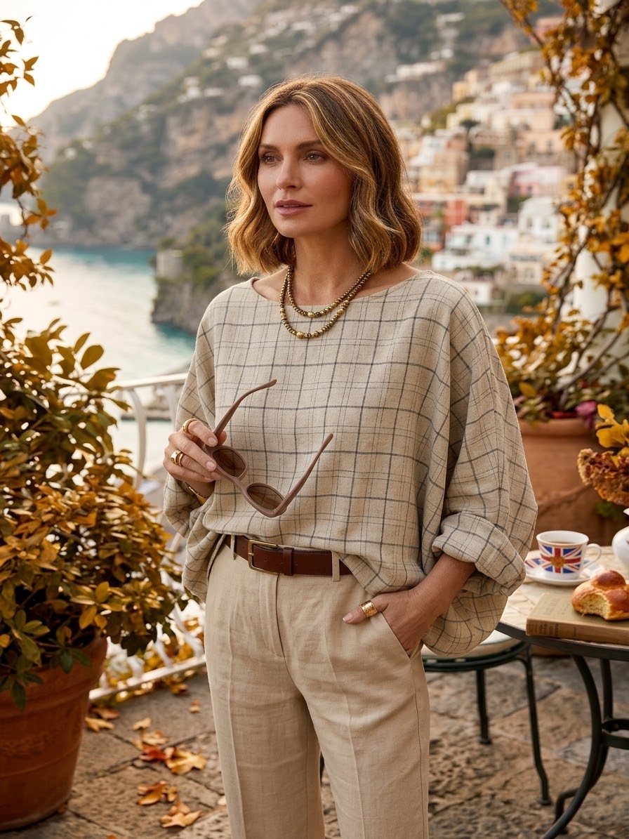CHECK KIMONO-SLEEVE BLOUSE