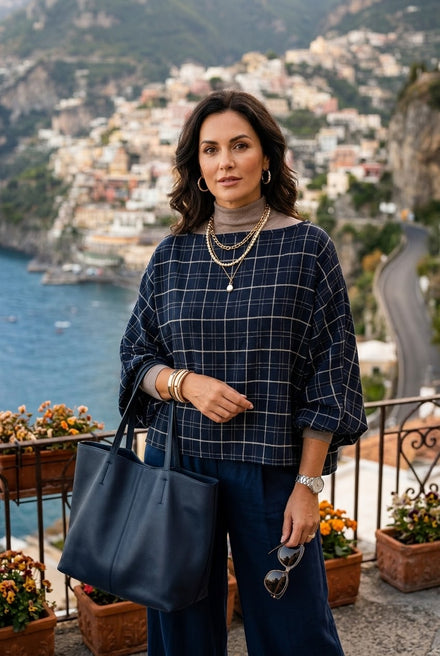 CHECK KIMONO-SLEEVE BLOUSE