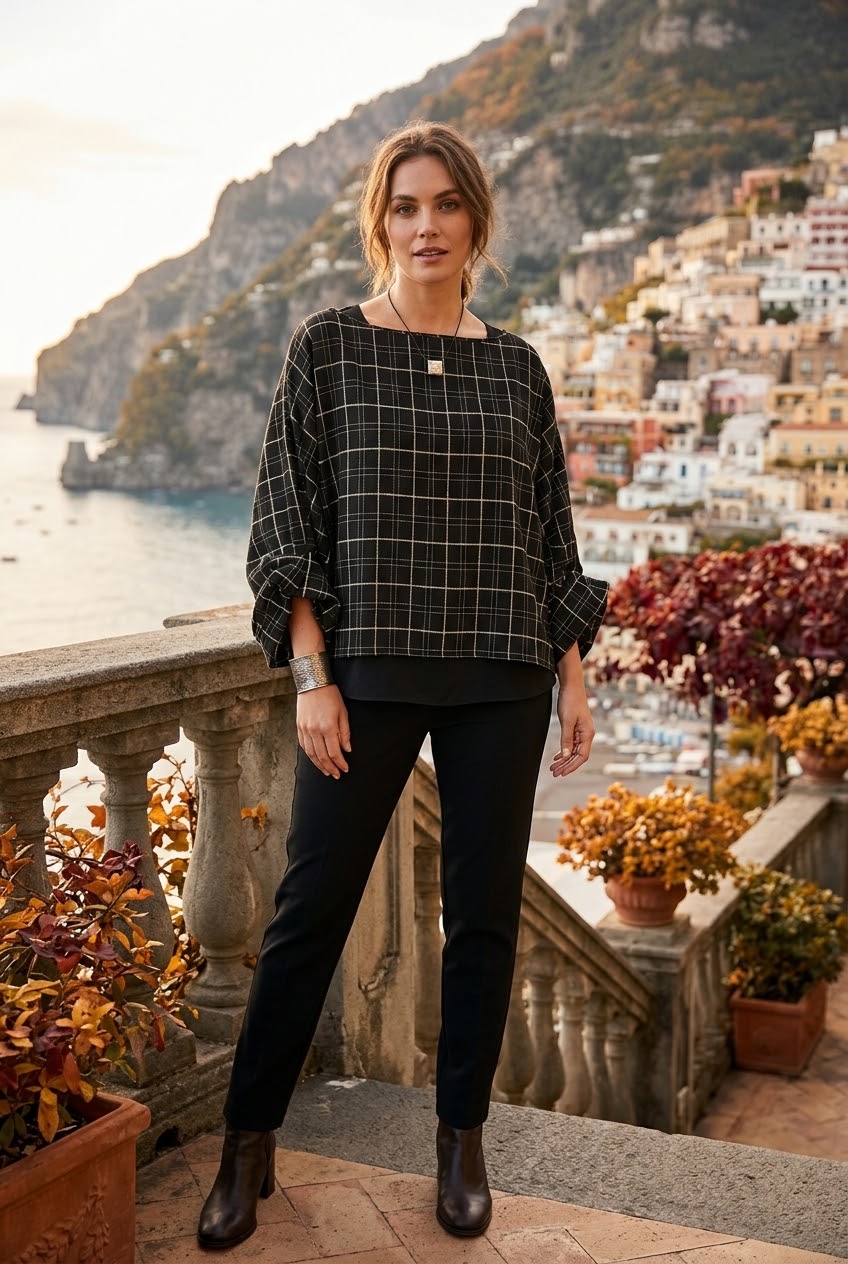CHECK KIMONO-SLEEVE BLOUSE