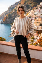 OVERSIZED STRIPE ADJUSTABLE BUBBLE SLEEVE FINE KNIT JUMPER