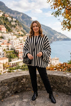OVERSIZED STRIPE ADJUSTABLE BUBBLE SLEEVE FINE KNIT JUMPER