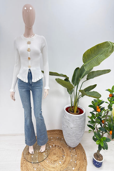 Multi symbol gold button knitted top (15251240190336)