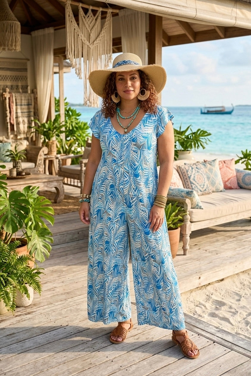 TROPICAL PRINT WIDE-LEG JUMPSUIT
