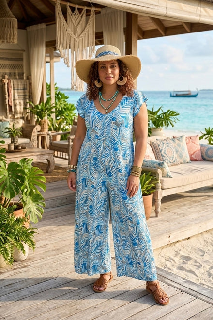 TROPICAL PRINT WIDE-LEG JUMPSUIT