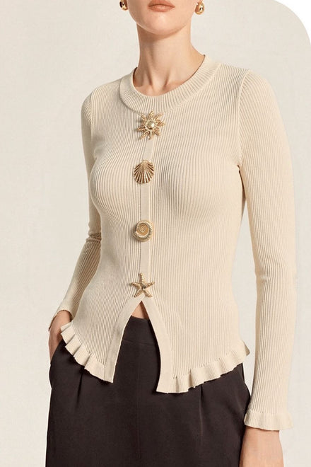 Multi symbol gold button knitted top (15251219775872) (15278044905856)