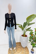 Multi symbol gold button knitted top (15251241730432)
