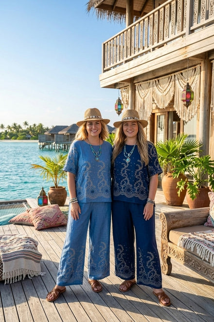 EMBROIDERED PRINTED LINEN SET