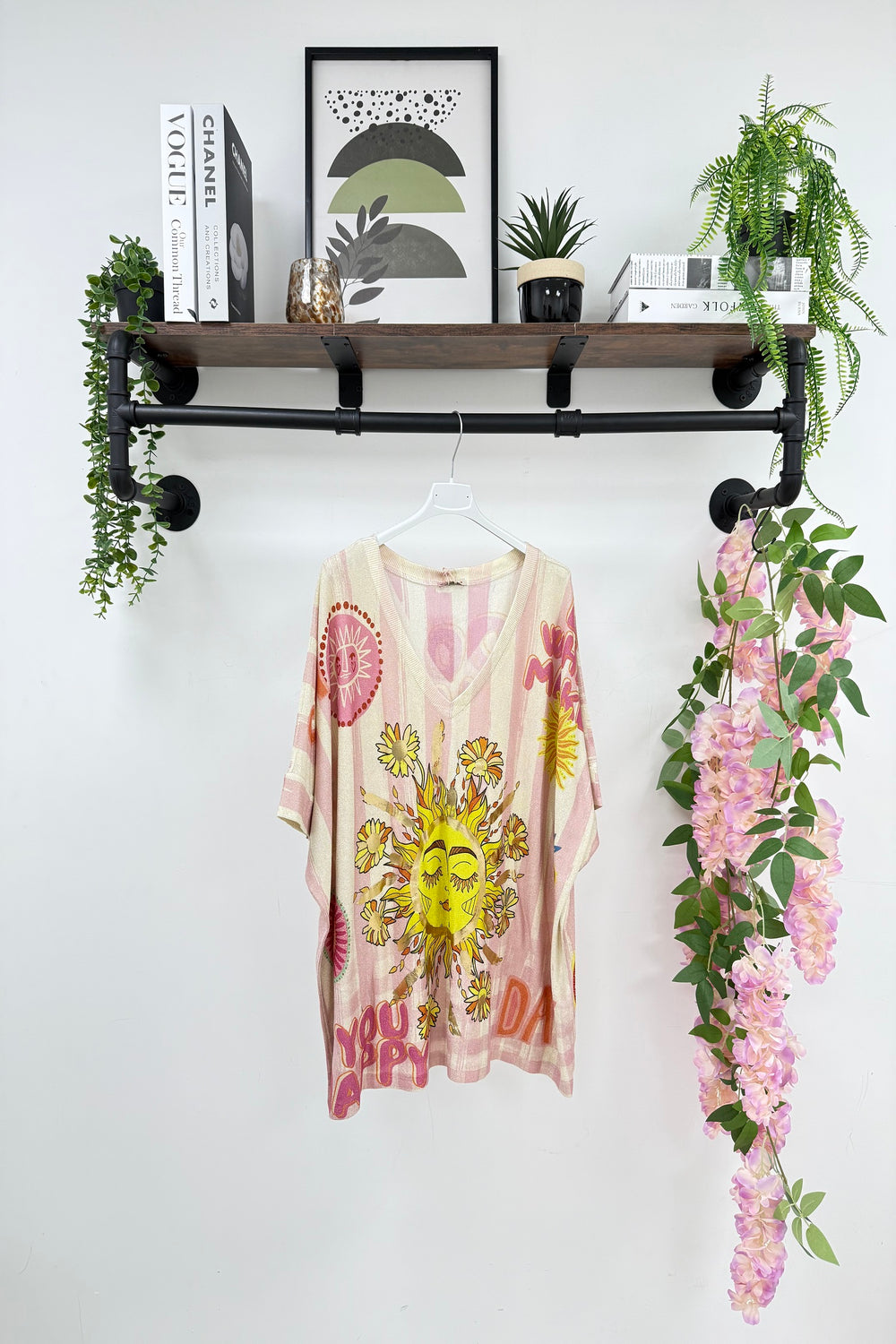 Printed glitter v-neck top (15253722202496)