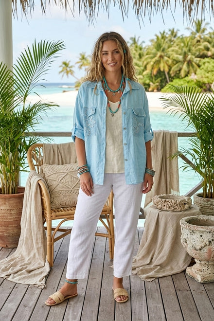 LINEN LACE SEQUIN PATCH SHIRT