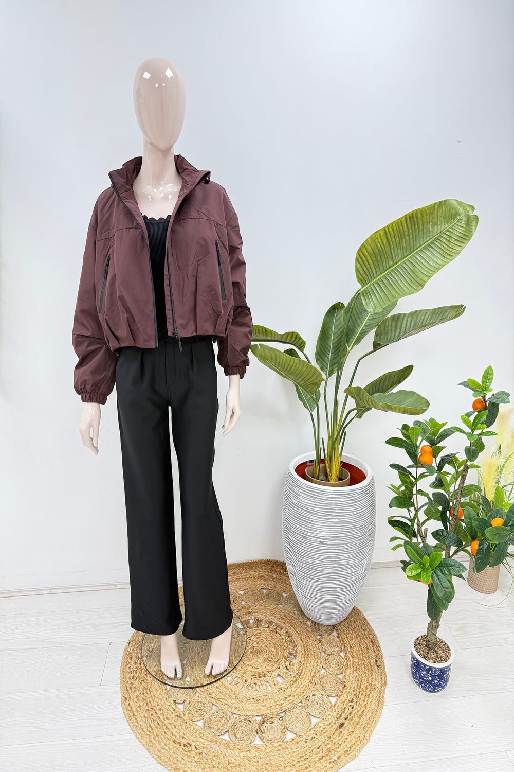 Zip detail hooded raincoat (15255297982848)
