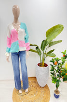 Colour block frill sleeve cardiagn (15258374504832)