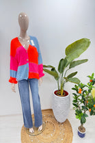 Colour block frill sleeve cardiagn (15258373751168)