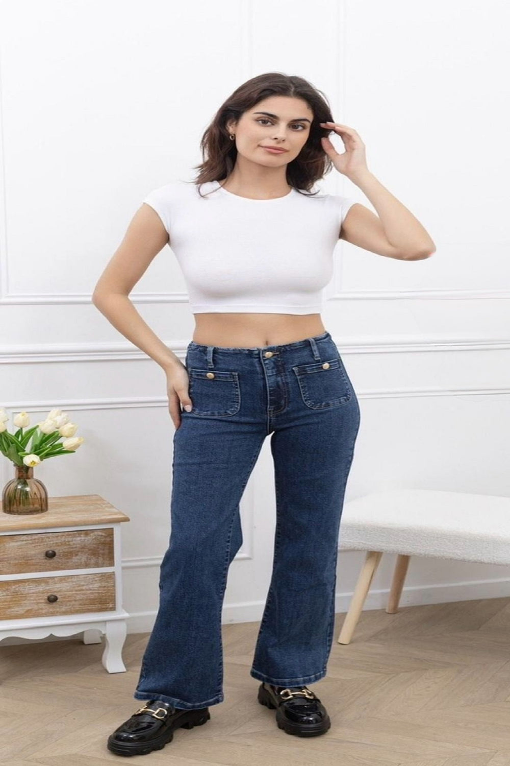 Gold Button detail Jeans (15255383212416)