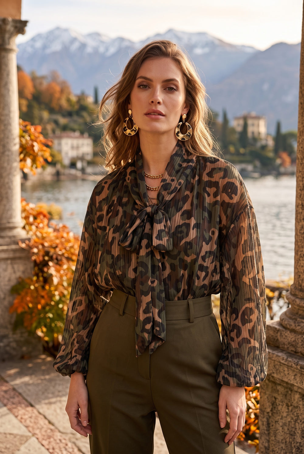 LEOPARD PRINT PUSSY-BOW BLOUSE