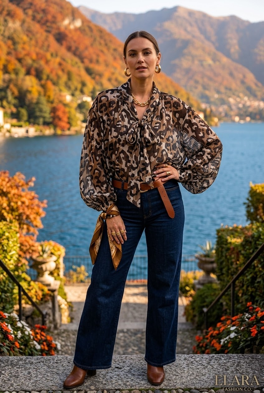 LEOPARD PRINT PUSSY-BOW BLOUSE