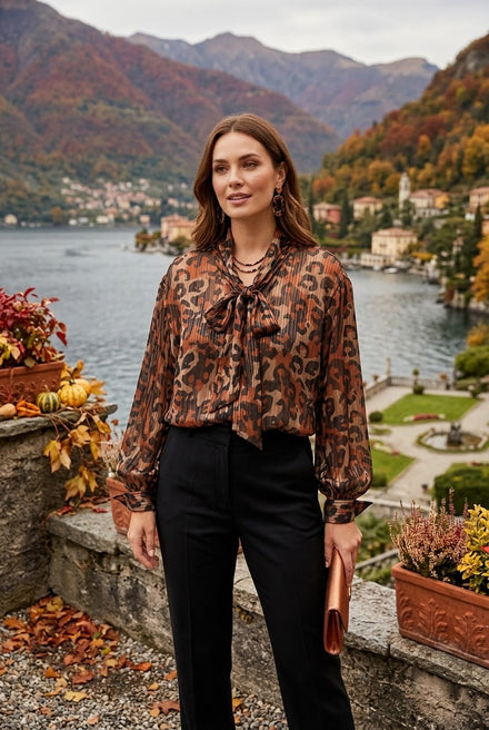 LEOPARD PRINT PUSSY-BOW BLOUSE