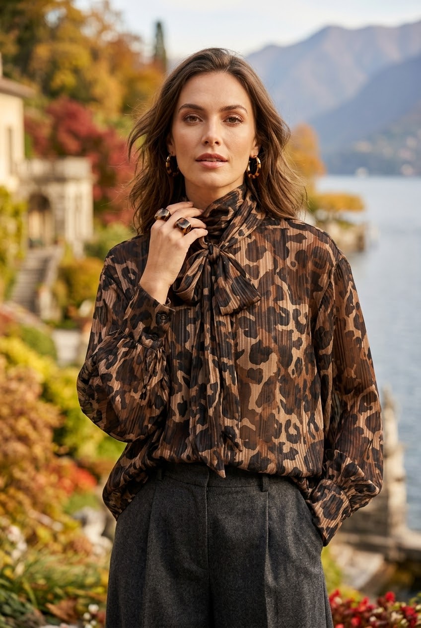 LEOPARD PRINT PUSSY-BOW BLOUSE