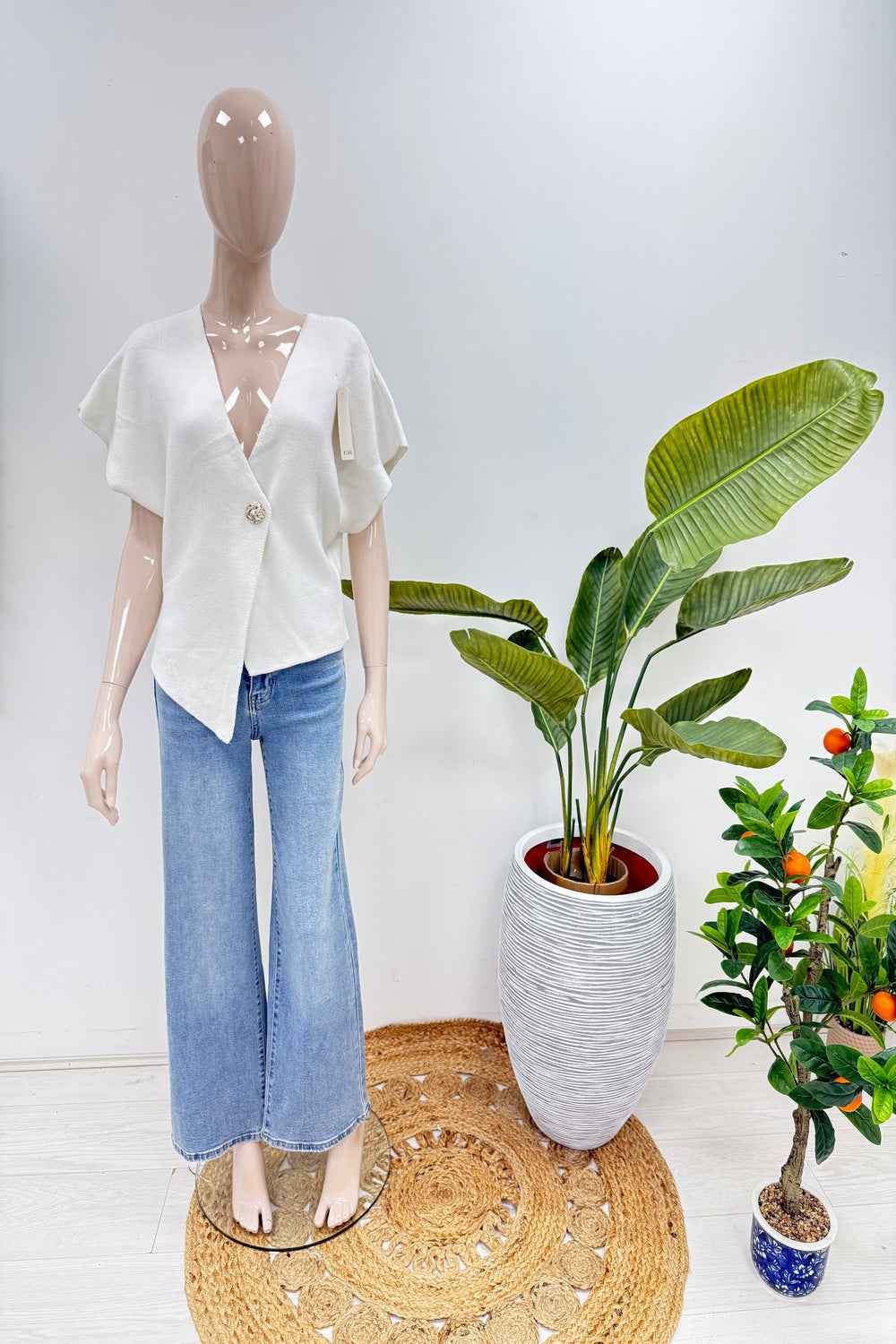 Asymmetric Button knit top (15258664337792)