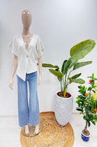 Asymmetric Button knit top (15258664337792)