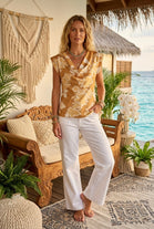 FLORAL SATIN DRAPE TOP