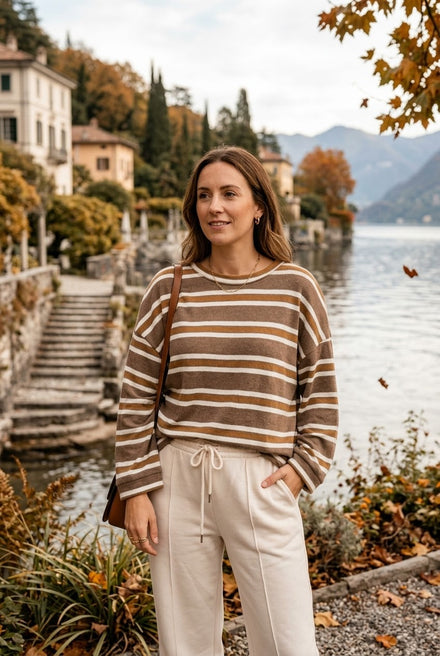 STRIPED DROP SHOLDER OVERSIZED SWEATSHIRT