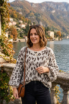 OVERSIZED ADJUSTABLE BUBBLE SLEEVE LEOPARD PRINT JUMPER