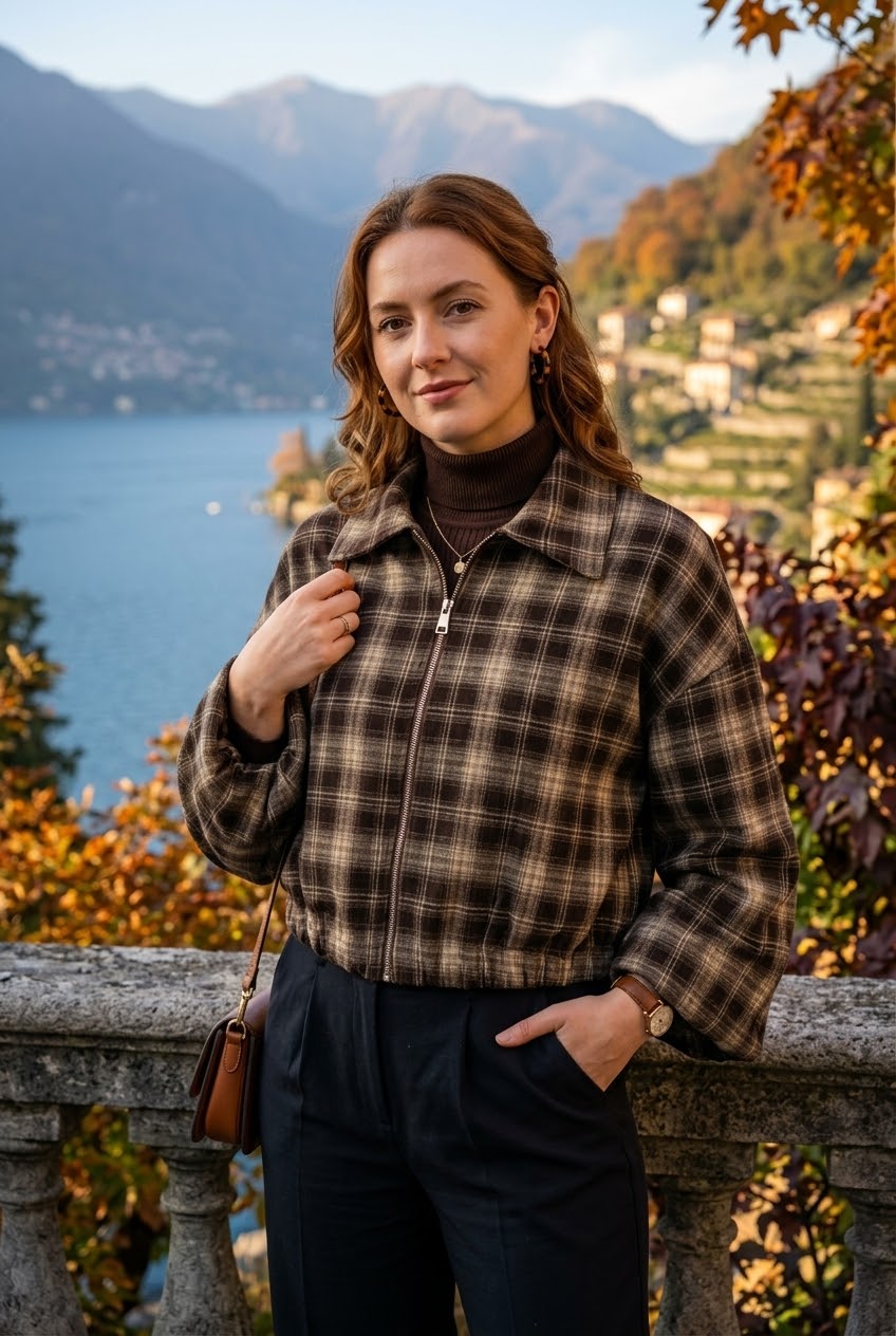 CHECK BUBBLE SLEEVE JACKET