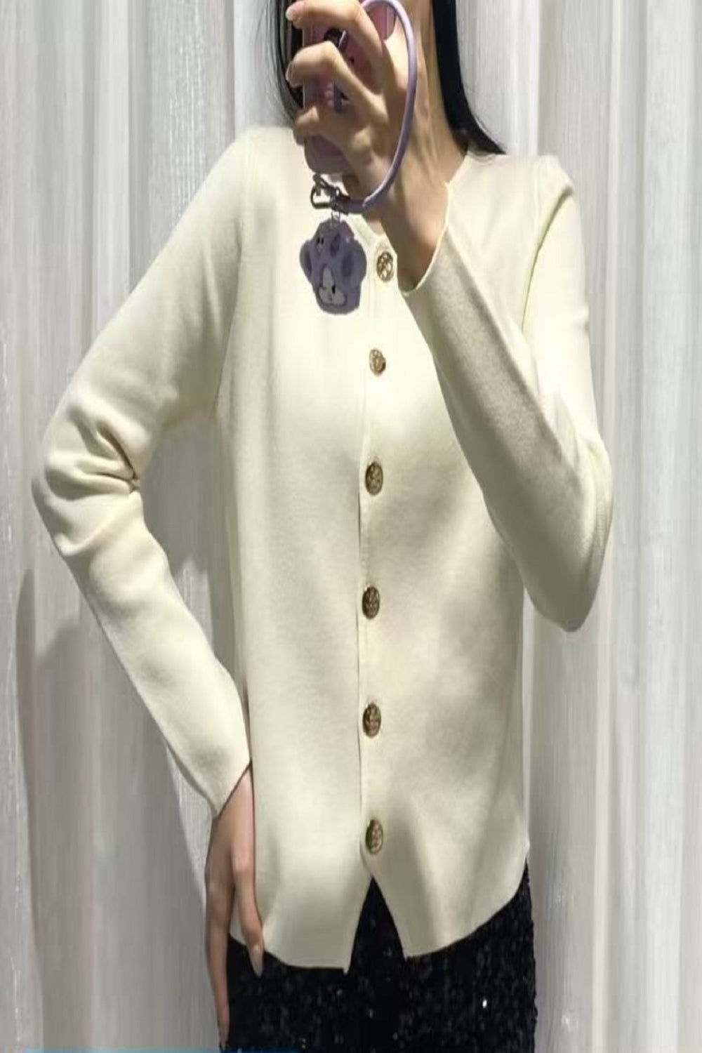 Long Sleeve gold button knitted top (15262688313728)