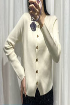 Long Sleeve gold button knitted top (15262688313728)