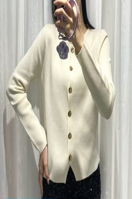 Long Sleeve gold button knitted top (15262688313728)