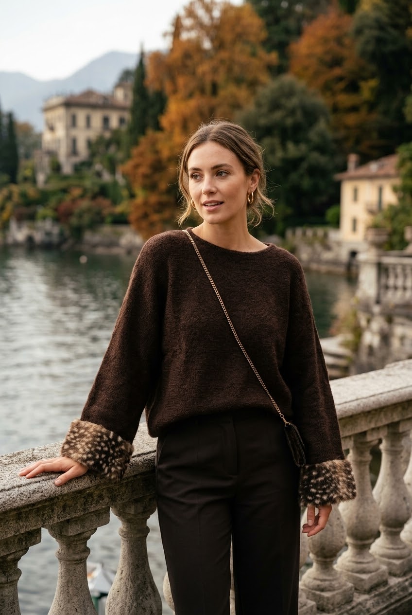 BAMBI FUR-TRIM SOFT KNIT JUMPER