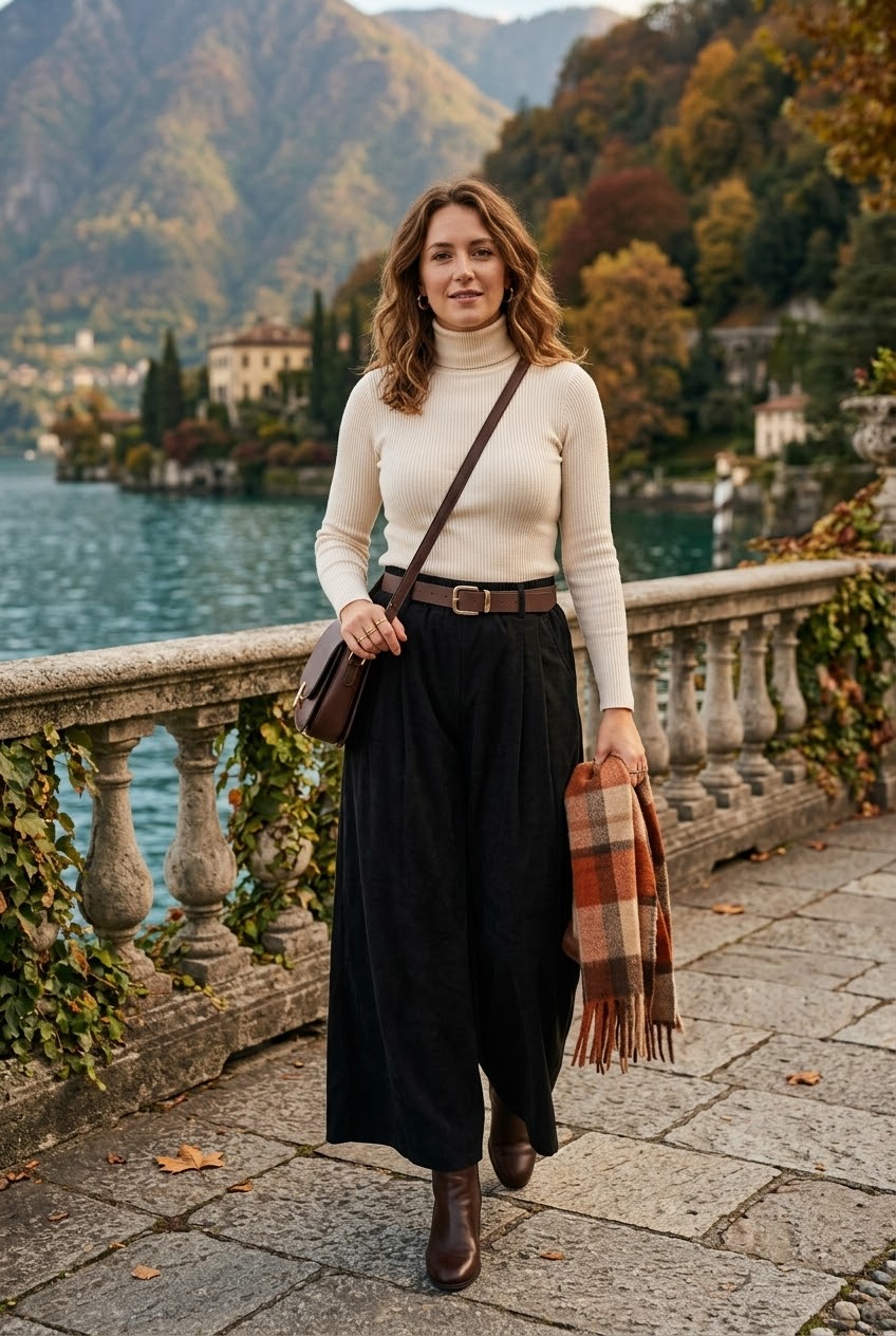 BELTED CORDUROY WIDE-LEG TROUSER