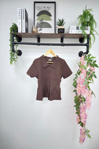 Peplum button detail collar top (15266350989696)