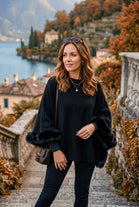 FAUX-FUR TRIM BATWING SOFT KNIT JUMPER