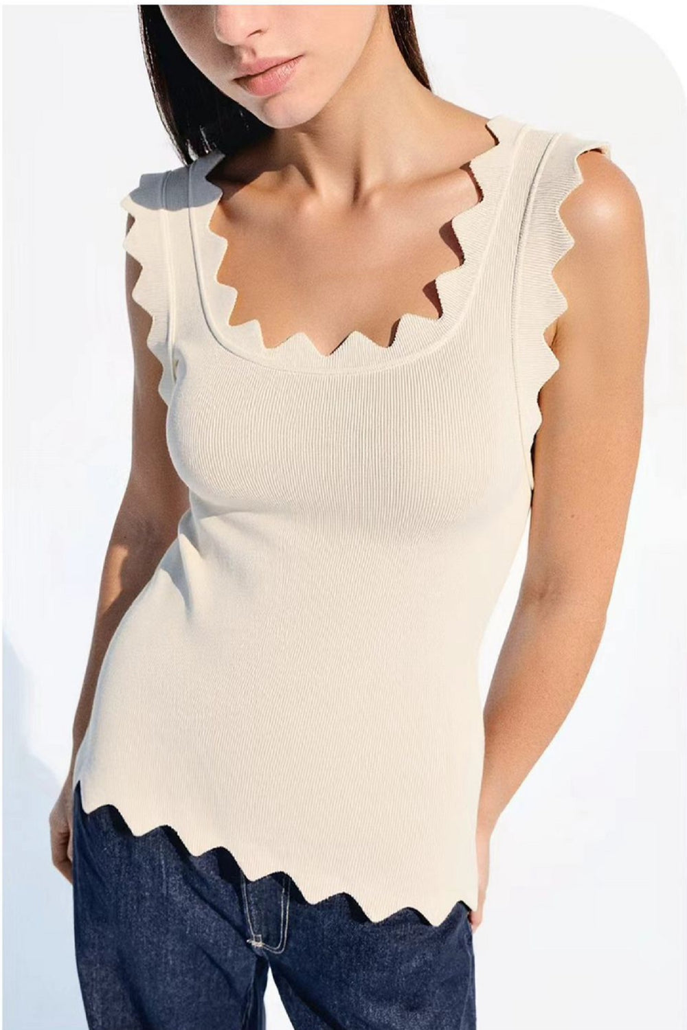 ABBY KNITTED SCALLOPED VEST (15210170057088) (15267322888576)