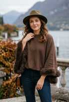 FAUX-FUR TRIM BATWING SOFT KNIT JUMPER