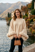 FAUX-FUR TRIM BATWING SOFT KNIT JUMPER