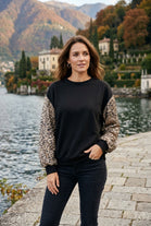 LEOPARD SEQUIN SLEEVE SWEATSHIRT