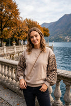 LEOPARD SEQUIN SLEEVE SWEATSHIRT