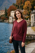 FRONT GATHERED JERSEY LONG SLEEVE TOP