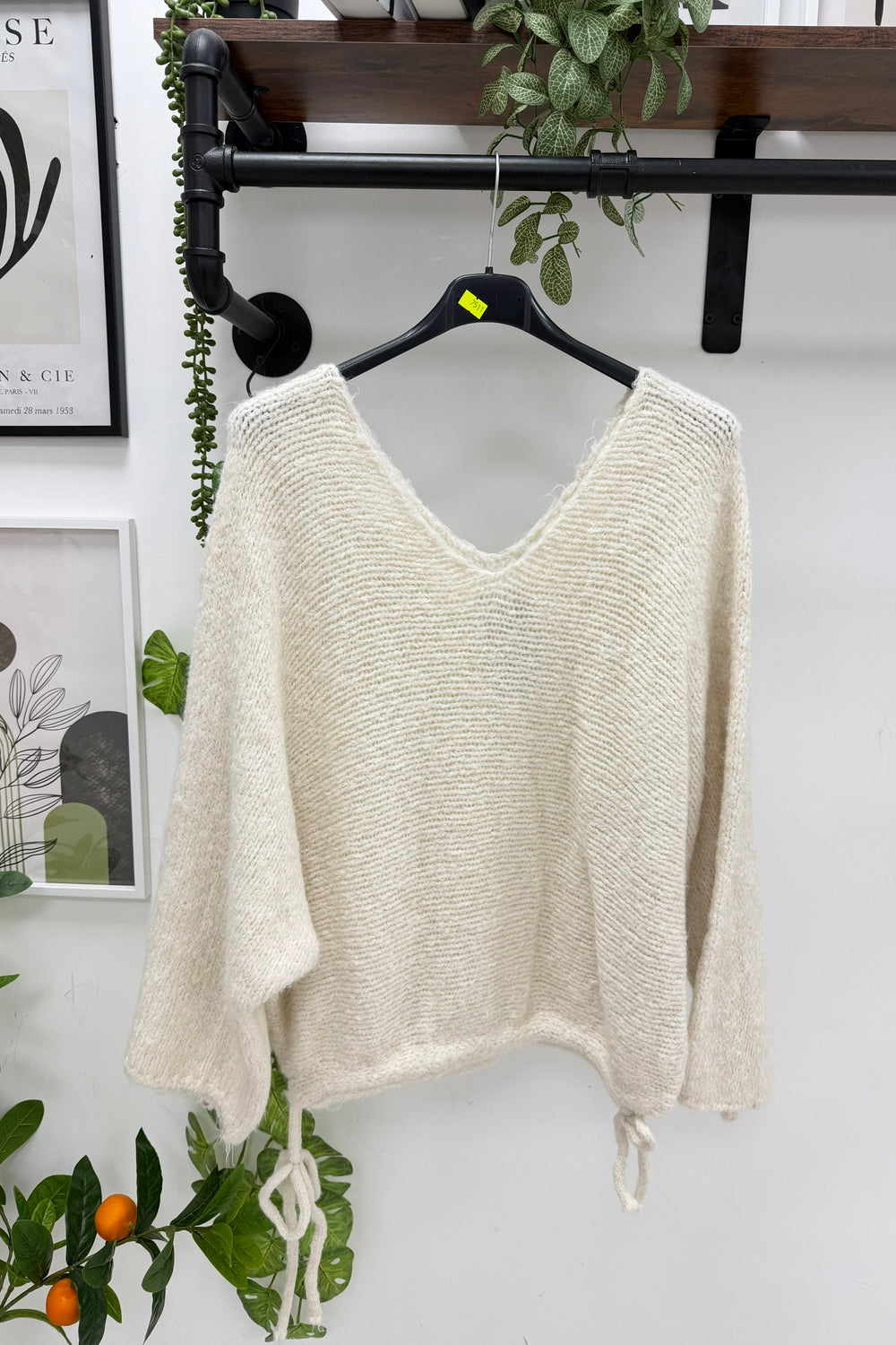 V-NECK SIDE-TIE CHUNKY KNIT JUMPER