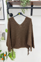 V-NECK SIDE-TIE CHUNKY KNIT JUMPER