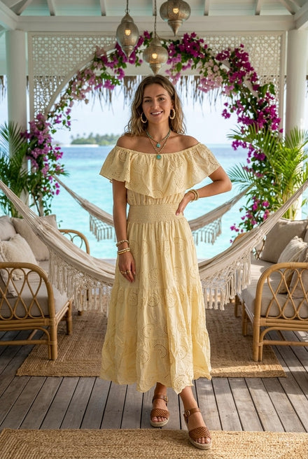 OFF SHOULDER ANGLAISED MAXI(MIXED COLOUR PACK)