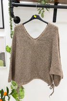 V-NECK SIDE-TIE CHUNKY KNIT JUMPER