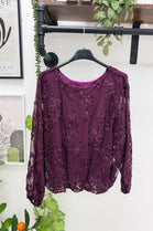 FLORAL EMBROIDERED MESH OVERLAY TOP